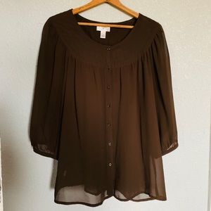 LOFT brown chiffon boho blouse.